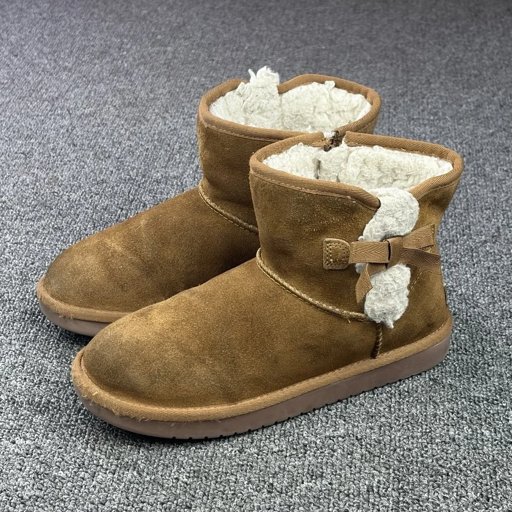 Koolaburra by UGG 1117810 Women's Size 3 Brown Suede Bow Fur Ankle Boots
